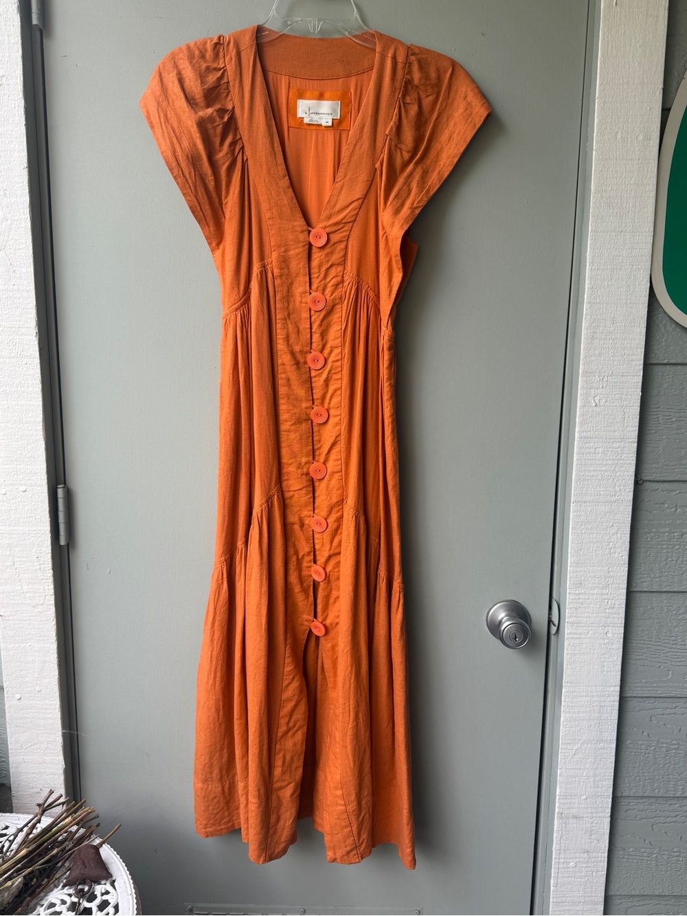 Anthropologie Orange Button-Front Maxi Dress